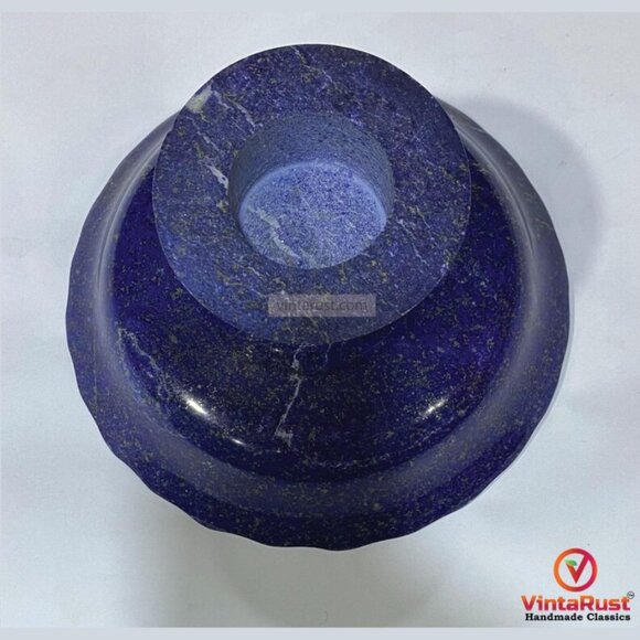 Blue Lapis Lazuli Bowl: Vintage-Style Gemstone Trinket Dish - Picture 4 of 4